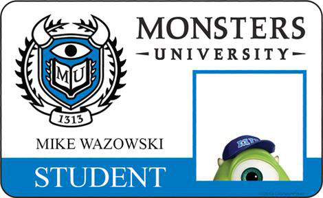 Monsters University Student Id Card Mike Wazowski