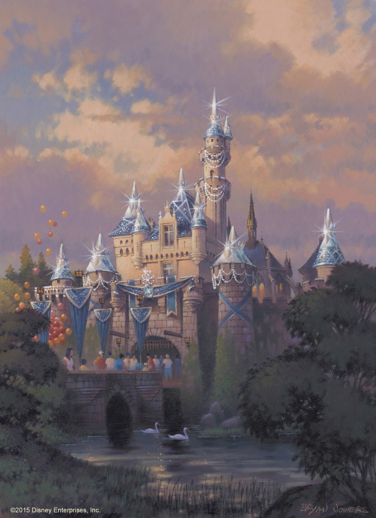SPARKLING BEAUTY (ANAHEIM, Calif.)— This artist's rendering shows Sleeping Beauty Castle at Disneyland park draped in dazzling diamonds to commemorate the upcoming Diamond Celebration at the Disneyland Resort. From Sleeping Beauty Castle to Carthay Circle Theatre at Disney California Adventure park, the Disneyland Resort and surrounding streets of the Anaheim Resort district will sparkle with Diamond Celebration décor and festive banners in shades of Disneyland blue. Celebrating 60 years of magic, three new nighttime spectaculars will immerse guests in the worlds of Disney stories like never before with the first all-LED parade at the resort; a reinvention of the classic fireworks that adds projections to pyrotechnics to transform the park experience; and a moving, new version of 'World of Color' that celebrates Walt Disney’s dream for Disneyland. The Diamond Celebration at the Disneyland Resort begins Friday, May 22, 2015. (Disneyland Resort)