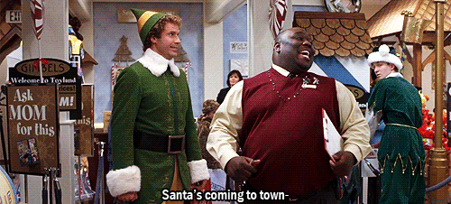 Elf Movie Gif Santa's Coming to Town Santa Mall Scene