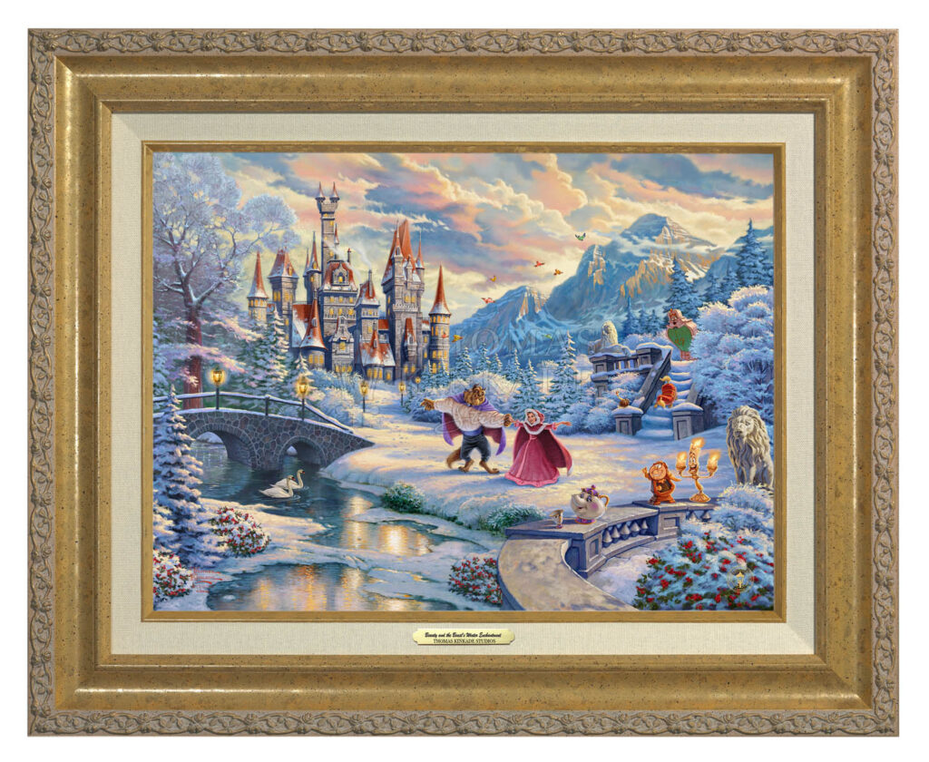 DisneyExaminer Holiday Gift Guide 2021 Thomas Kinkade Beauty and the Beast Wintertime Enchantment Framed Print