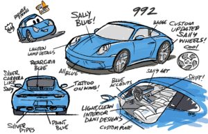 Porsche Pixar Sally Carrera Real Car Project Debut SXSW 2022 Bob Pauley Final Sketch